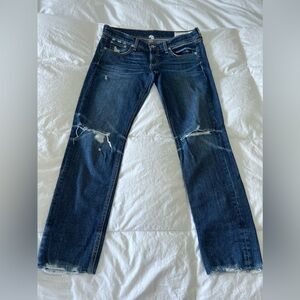 Rag & Bone Womens Distressed Dre Capri Jeans Size 26 Blue Raw Hem Deville Wash
